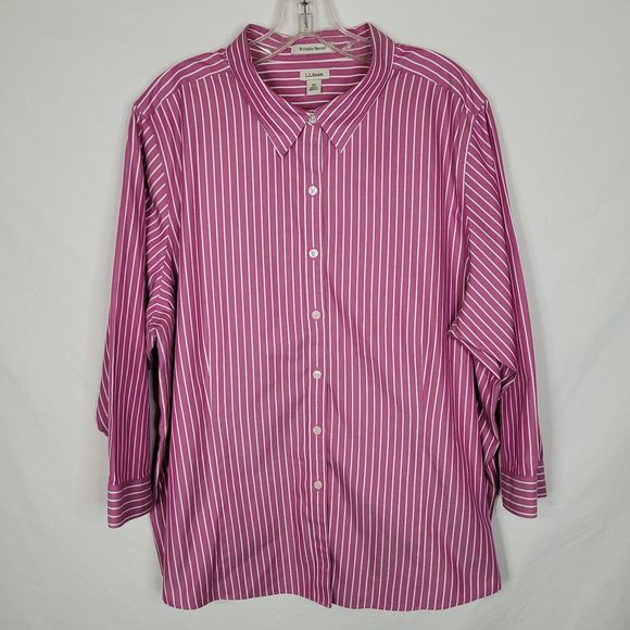 LL Bean 3X Pinpoint Oxford Purple Stripe Wrinkle Resist 3/4 Sleeve Button Shirt - Picture 1 of 10